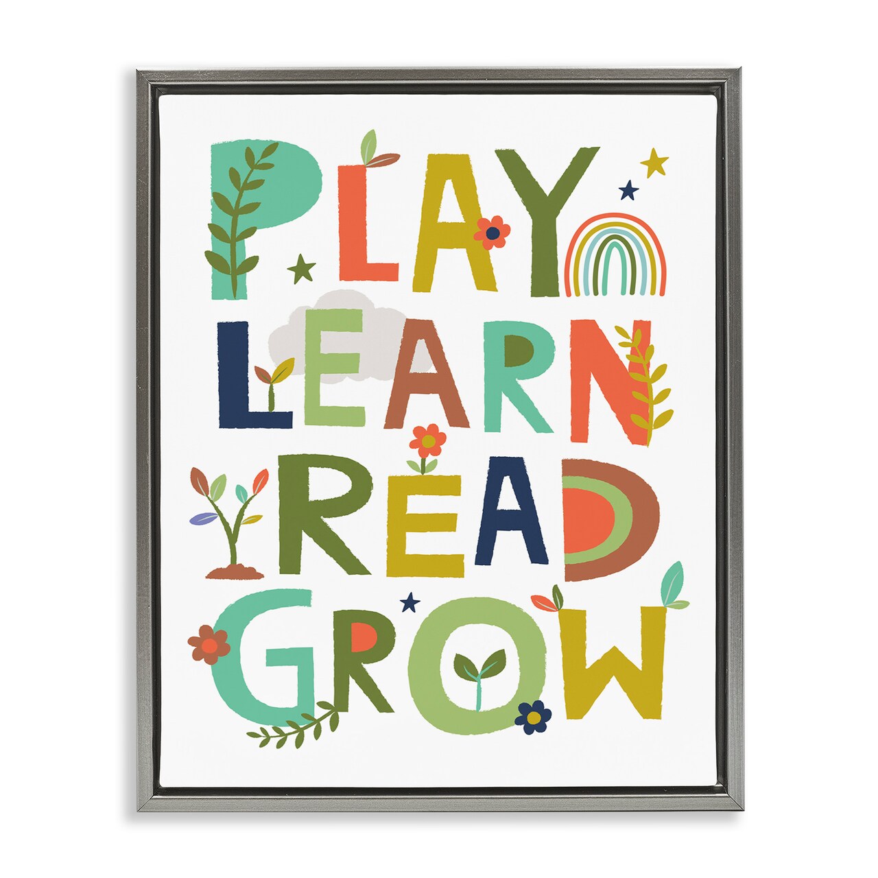 Stupell Industries Play Learn Read Grow Typography Framed Floater Canvas Wall Art